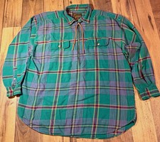 VTG 90s Eddie Bauer Men's L Cotton Plaid Green Long Sleeve Button-Up Shirt picture