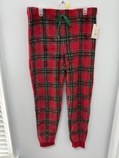SECRET TREASURES PLUSH Red Plaid Sleep Jogger Pants Women's L Christmas NWT picture