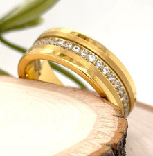 Elegant 8mm Yellow Gold Tungsten Ring with Diamond-Like CZ Inlay – Unique Gift picture