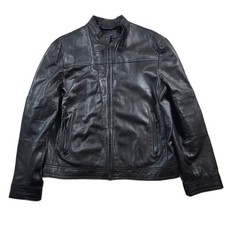 Banana Republic Leather Jacket Mens Large Black Cafe Racer Moto Biker Soft picture