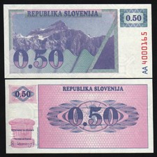Slovenia 0.50 P-1A 1990 UNC Pre Euro Slovenian RARE Unissued AA Prefix BANK NOTE picture