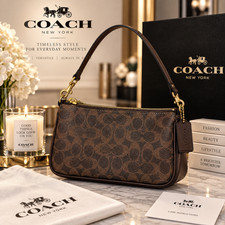 Coach Nolita 19 CW426 Signature Canvas Brown Gold Shoulder Wristlet Bag NWT picture