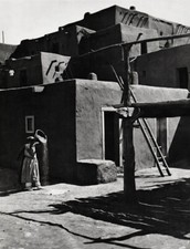 1929/63 Vintage ANSEL ADAMS Taos Pueblo Architecture NEW MEXICO Photo On 12x16 picture