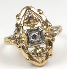 Antique 1920s Art Deco European Cut Diamond Ring 14K Gold Size 3 picture