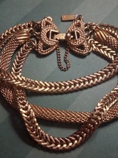 Antique old Vintage Bracelet Signed Monet Early 3 Chain Gold Costume Jewelry picture