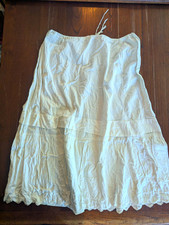 Antique 1910s White Cotton Knee Length Embroidered Petticoat Fleur Dis Lis Skirt picture