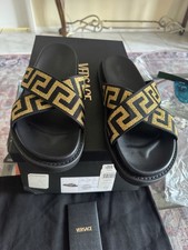Unisex Authentic Versace Medusa Greca Logo Slide Blk/gold m(10)43 w(11.5)Italy picture