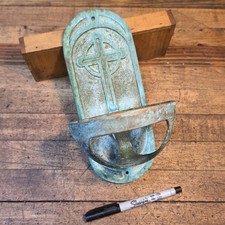 Stunning Antique Catholic BLESSED Solid Bronze Brass Holy Water WALL FONT 1890s☆ picture