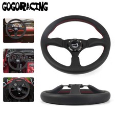 JDM 345mm 14inch Deep Dish Genuine Leather Alloy Racing Steering Wheel 6 Hole picture