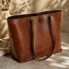 Women's Brown Leather Tote Bag Large Capacity Work Shoulder Shopping Handbag picture