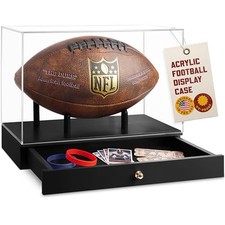 Clear Football Display Case with Storage Drawer for Signed Football Black picture