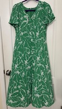 Talbots Green White Floral Short Sleeve Lined MIDI Dress Button Size 12 NWT picture