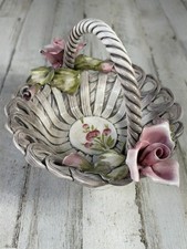 Vtg Italian Woven Porcelain Flower Basket Mid Century Capodimonte Style Italy picture