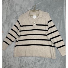 NWT Aerie Striped Polo Sweater XL Soft Preppy Rugby Relaxed Coastal Cream/Black picture