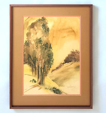 Virginia Dicken Original Watercolor Painting Mid-Century Modern Landscape Framed picture