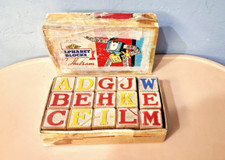1950'S VINTAGE HALSAM ALPHABET BLOCKS IN original BOX Set Of 15 Blocks #3015 picture