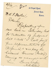 1913 Forest Gate Essex UK Handwritten Letter Judgment Debt Collection Ephemera picture