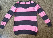 H&M Divided Pink/Gray Women Striped Scoop Neck Long Sleeve Knit Sweater Size 12 picture