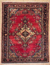 Vintage Hamedan 4x6 Tribal Geometric Hand Knotted Wool Oriental Boho Area Rug picture