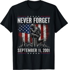 Never Forget September 11 2001 Memorial Day USA Flag Patriotic Graphic T-Shirt picture