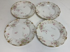 Antique Haviland Limoges Porcelain Set of 4 Plates w/ Pink Floral & Gold Trim picture