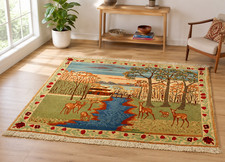 NATURAL WOOL,SILK Old HandWoven Oriental Rug,IN size OF 2'4
