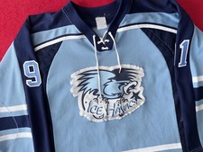 XL Vintage Ice Hawks #91 Blue Athletic Knit Hockey Jersey picture