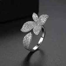 1.40Ct Round Cut Real Moissanite Flower Women Wedding Ring 14K White Gold Plated picture