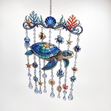 Sea Turtle Suncatcher Wind Chime Stained Glass Style Acrylic Coastal Ocean Decor picture