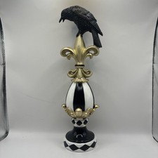 Gothic Crow Raven Halloween Statue Fleur De Lis Harlequin Black Gold picture