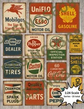 15 Vintage Garage Signs 1:24 Scale Signs Gas Station Shell Texaco Die-Cut picture