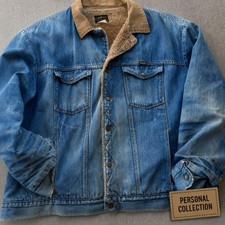 Vintage 1970s Maverick Sherpa Lined Denim Trucker Jacket USA Blanket Lined Faded picture