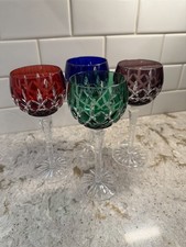Set of 4 Cut-to-Clear Colored Crystal Wine Hocks / Goblets picture