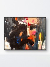 SAMATOWIC Original 11x14 Expressionist Figure With Candles Painting Signed Wall picture