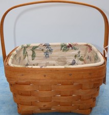 Longaberger 1997 Large Berry Basket, Floral Liner, Protector, and Brochure picture