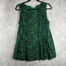 Maria Gabrielle Top Womens Large Green Floral Sleeveless Babydoll Artsy Boho picture