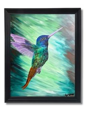 Guajardo Art Original 24x20 Realism Hummingbird In Flight Painting Signed Canvas picture