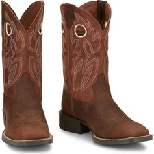 NIB MEN JUSTIN SE7523 BOWLINE PECAN BROWN WATER BUFFALO SQUARE TOE LEATHER BOOT picture