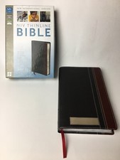 NIV Thinline Bible Charcoal/Maroon Christs Word Red 8.5x5x1 Silver Pg Edges Gift picture