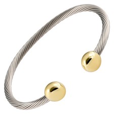 New Magnetic Bracelet Golf High Power Magnets Pain Stainless Steel Wire Gold End picture