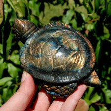 Large Flashy Labradorite Crystal Turtle Carving – 5.25