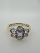 Vintage STS 14K Yellow Gold Natural Tanzanite Cluster Ring Size 7 Estate 3g picture