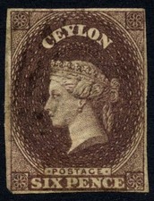 Ceylon 1857-9 6d deep-brown SG6b used Cat £1000 picture