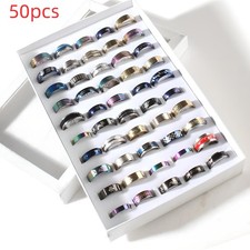 NEW 50pcs Wholesale Bulk Lot Mixed Stainless Steel Rings Men's Women's Band Ring picture