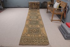Vintage 2,7x11,4 ft Rug, Turkish Rug, Brown Bordered Rug Wool picture
