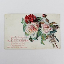 Vintage 1909 Gregory South Dakota Rose Bouquet Embossed Greeting Postcard picture