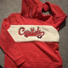 Washington Capitals NHL Hockey Hoodie Sweatshirt Red White Sherpa Panel picture