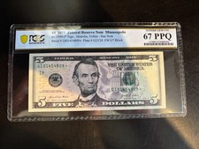 DBR 2021 $5 FRN Minneapolis STAR Fr. 1999-I* PCGS-B 67 PPQ Serial QI01454809* picture