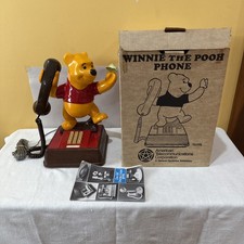 Vintage Disney Winnie The Pooh Bear Push Button Home Telephone 1970s Phone w Box picture