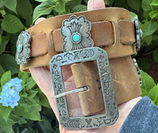 Vintage 2001 Adrienne Teeguarden Sundance Turquoise & Pewter Concho Belt picture